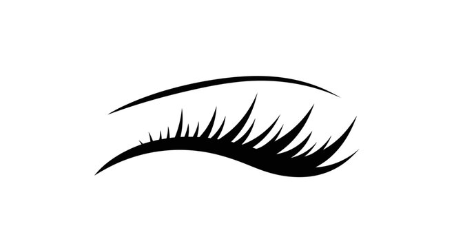 A minimalist vector graphic illustration of a closed eye with long eyelashes