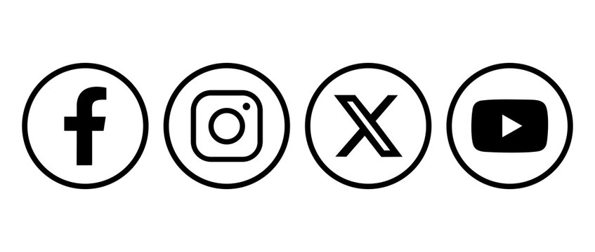 social media logotype: facebook, instagram, twitter, X, youtube. - social media icons. - 4 elements, web graphics for editoral