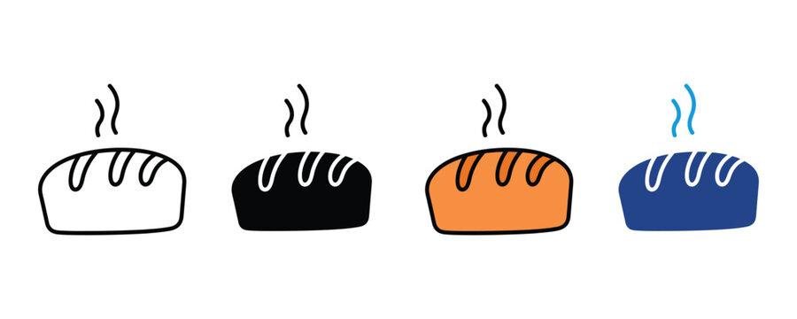 Freshly baked bread loaf icon vector set. Hot bakery food product, organic wheat pastry, and homemade breakfast toast symbol.