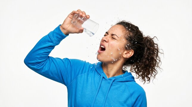 Woman flinching in shock from invisible ice