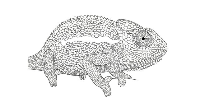 Detailed Chameleon Line Art Vector Illustration for Coloring