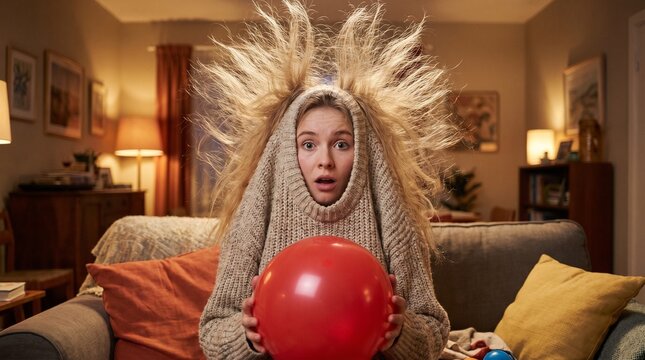 Static electricity hair standing straight up shock sweater