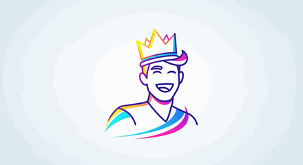 Fototapeta premium Happy King Character with Colorful Crown and Rainbow Sash