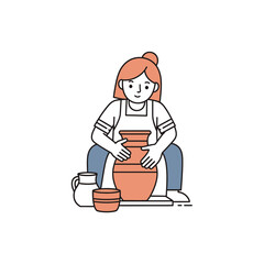 Obraz premium Female potter creating clay vase on pottery wheel illustration