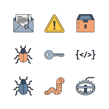 Collection of security and coding icons.