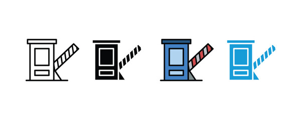 Security boom barrier icon. parking gate icon vector set. Toll road entry, entrance control system, and restricted access protection symbol. Vector Illustration. © Jakiya Graphics