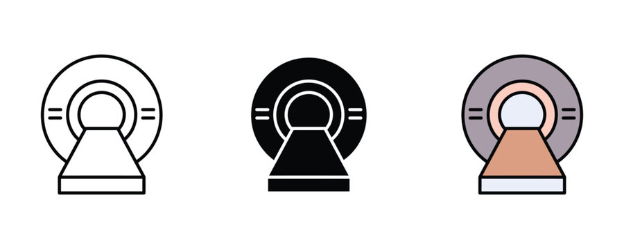 Medical MRI scanner icon. hospital diagnostic equipment, tomography icon . Radiology health check, magnetic resonance imaging, and patient clinic technology symbol. Vector Illustration.