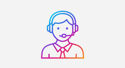 Fototapeta premium Customer service icon with headset, colorful gradient, isolated on white background