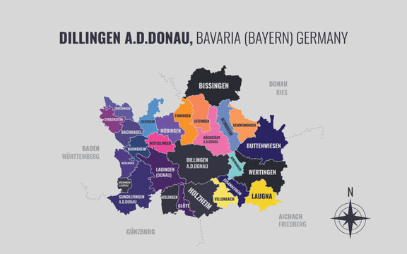 A map showing Dillingen a.d.Donau BY Kreise into Gemeinden in a minimalist colorful style