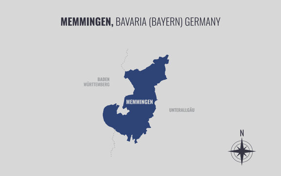 A map showing Memmingen BY Kreise into Gemeinden in a minimalist colorful style