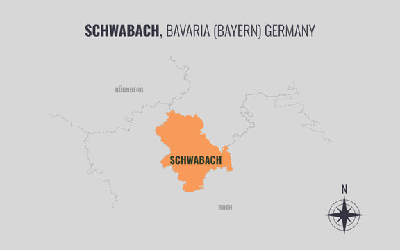 A map showing Schwabach BY Kreise into Gemeinden in a minimalist colorful style