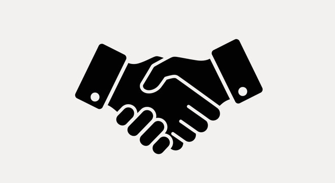 A minimalist vector graphic of two hands shaking in a firm handshake