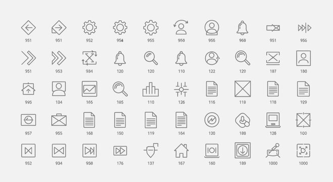A collection of modern line art icons representing various business and communication concepts