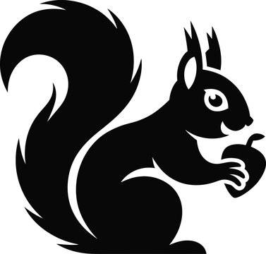 Black squirrel mascot holding an acorn vector illustration isolated