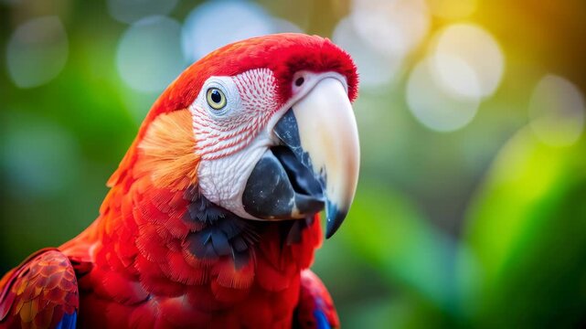 Stunning Close-Up of a Vibrant Red Parrot in Nature.