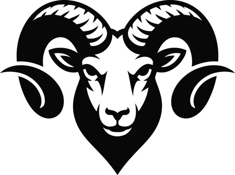 Powerful black and white ram head vector logo design illustration