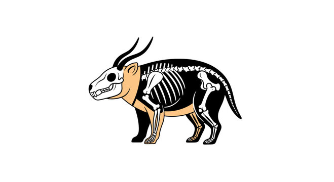Stylized horned mammal illustration with internal skeleton anatomy