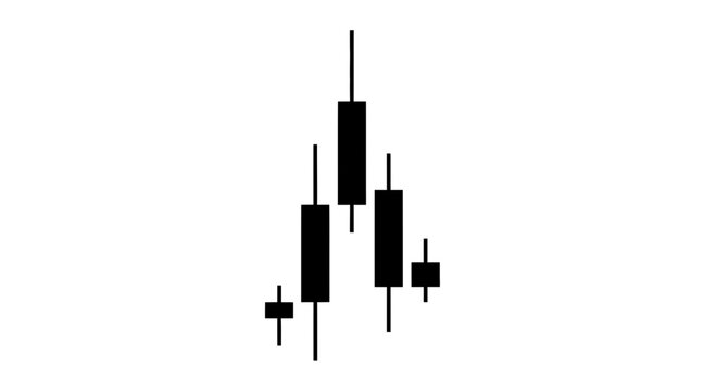 A minimalist vector graphic illustration of a stock market candlestick chart on a white background