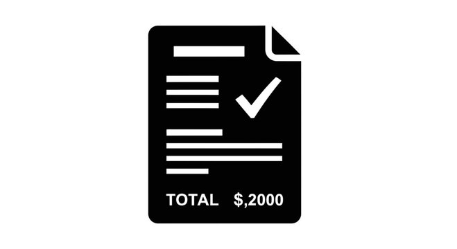 A minimalist vector graphic of a receipt with a checkmark and total cost