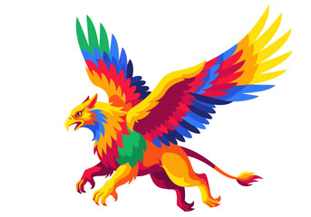 Fototapeta premium Vibrant and Colorful Mythical Griffin Creature with Spread Wings.