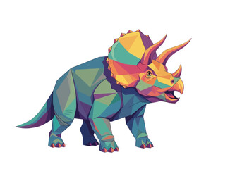 Colorful Triceratops Dinosaur Illustration in Low Poly Style. © Jepry