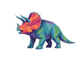 Vibrant Low Poly Triceratops Dinosaur Illustration. © Jepry