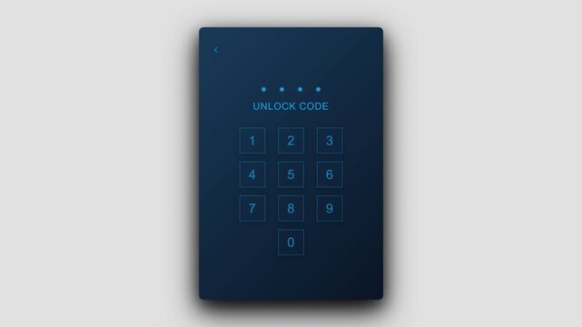 Blue digital unlock code screen with glowing numeric keypad interface for mobile application security and private data login authentication process 4K UHD