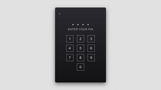 Numeric keypad passcode entry screen with minimalist black interface and white digits for secure mobile application user login authentication access 4K UHD
