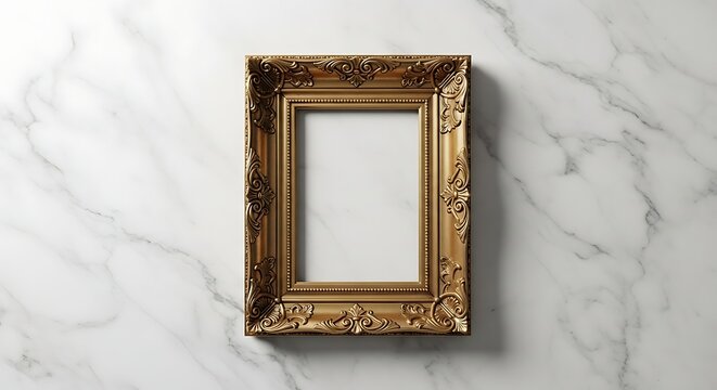 Ornate Golden Picture Frame on Marble Surface