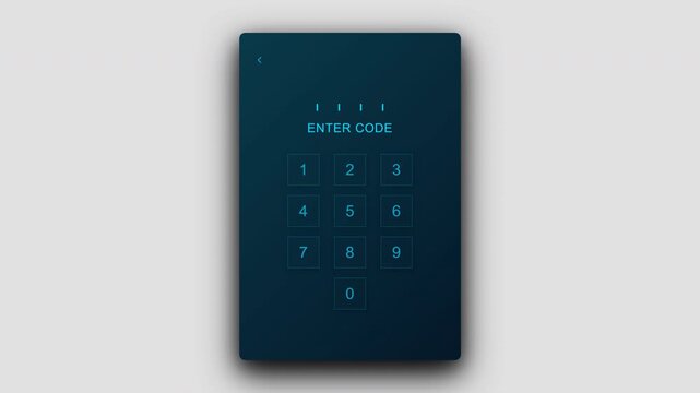 Digital touch screen keypad for secure code entry featuring glowing cyan teal interface elements and vertical indicator bars for app login authentication 4K UHD