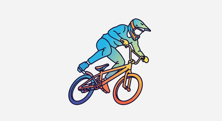 Naklejka premium BMX Rider Performing Trick on Colorful Gradient Bicycle