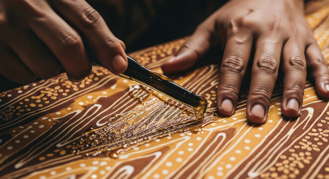 Crafting Intricate Batik Patterns A CloseUp of Wax Application.