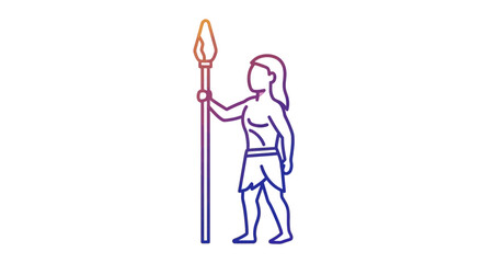 Fototapeta premium Ancient Hunter Warrior with Spear, Prehistoric Man, Tribal Hunter, Primitive Warrior, Ancient Civilization