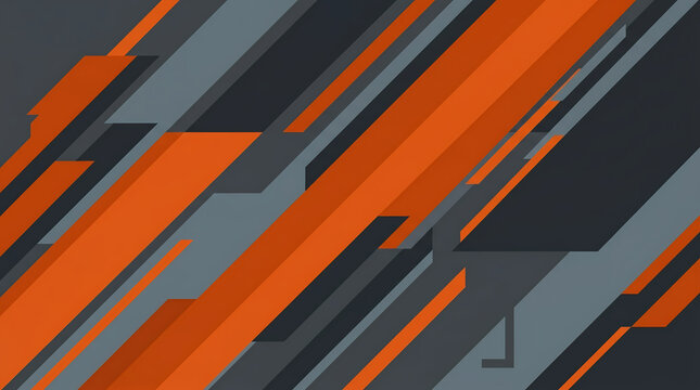 Abstract industrial geometric background with diagonal orange and dark grey tech shapes, futuristic mechanical pattern for engineering and construction design