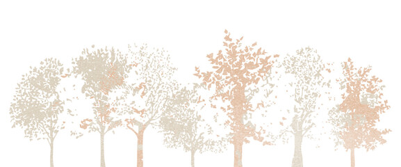 Architectural CAD Tree Drawings, Minimal Autumn Line Style, Side View Section Wetland Forest Outline for Landscape Design, Separate Elements Vector Illustration Set © YET FAR 