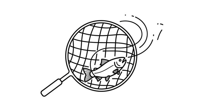 Illustration of a fish caught in a fishing net, symbolizing success and achievement