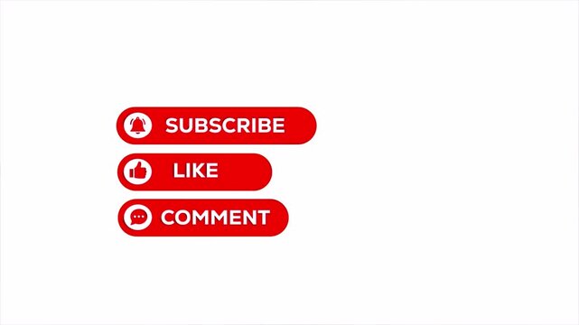 subscribe buttons animation, social media overlay, like comment elements, youtube engagement icons, alpha channel background