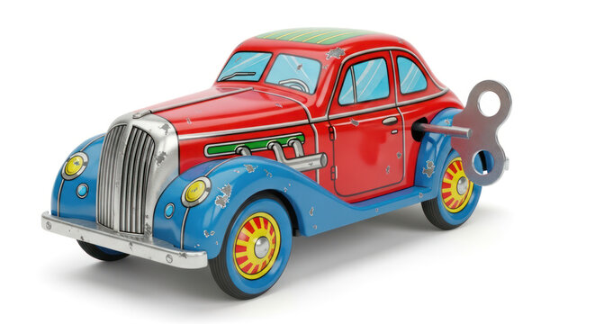 Retro Wind Up Toy Car Isolated on White