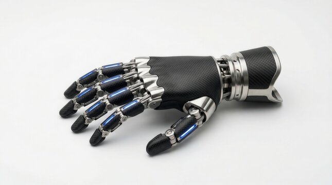 Advanced matte black carbon fiber and titanium bionic prosthetic hand
