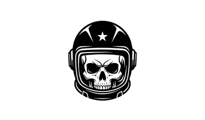 Fototapeta premium Skull astronaut emblem vector with space helmet and star poster design isolated on white background