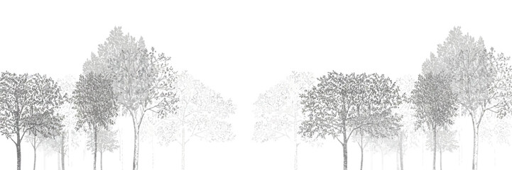 Architectural CAD Tree Line Drawing Set, Minimal Style Side View Section Wetland Forest Outline for Landscape Design, Separate Elements Clean Vector Illustration Collection © YET FAR 