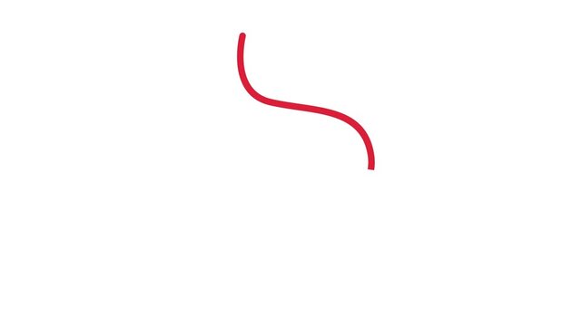 Simple red curved arrow pointing downward on white background