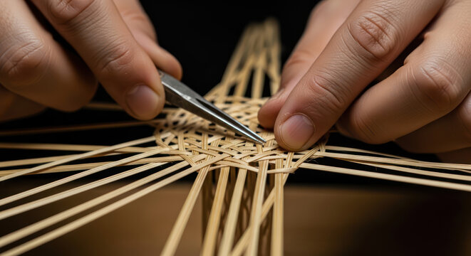 Hands Weaving Intricate Basket with Precision and Care.