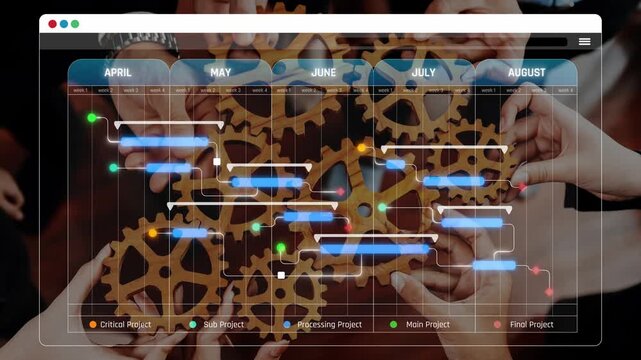 Collaborative Project Management Visualization with Gears and Timeline for Effective Team Coordination and Strategic Planning in Business Sigmoid