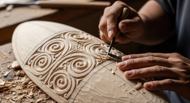 Intricate Wood Carving A Craftsmans Artistry in Detail.