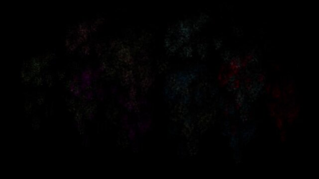 Short colourful show with burst and fireworks exploding in 2d flat animation with alpha channel, Firework with transparent background, Christmas and New Year concept, cartoon firework element