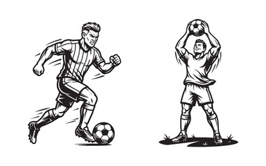 Fototapeta premium Soccer Players Action Set Featuring Striker Running and Goalkeeper Diving
