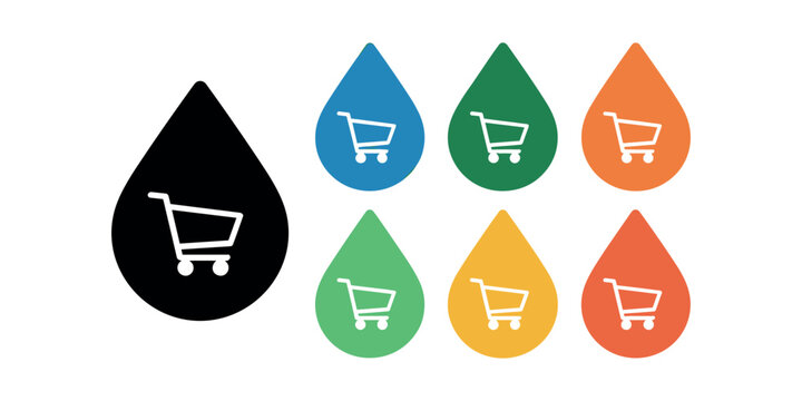 Colorful teardrop shaped shopping cart black blue in white background