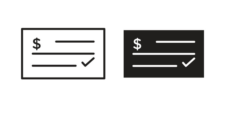 Money check icon collection on white background. Vector icon art.