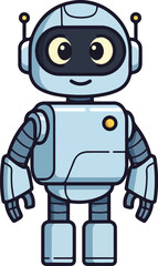Fototapeta premium Cute robot character with big eyes and smiling face standing alone